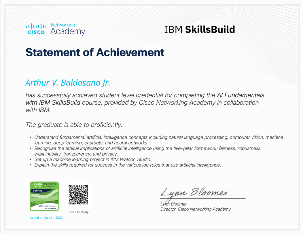 AI Fundamentals with IBM SkillsBuild Certificate
