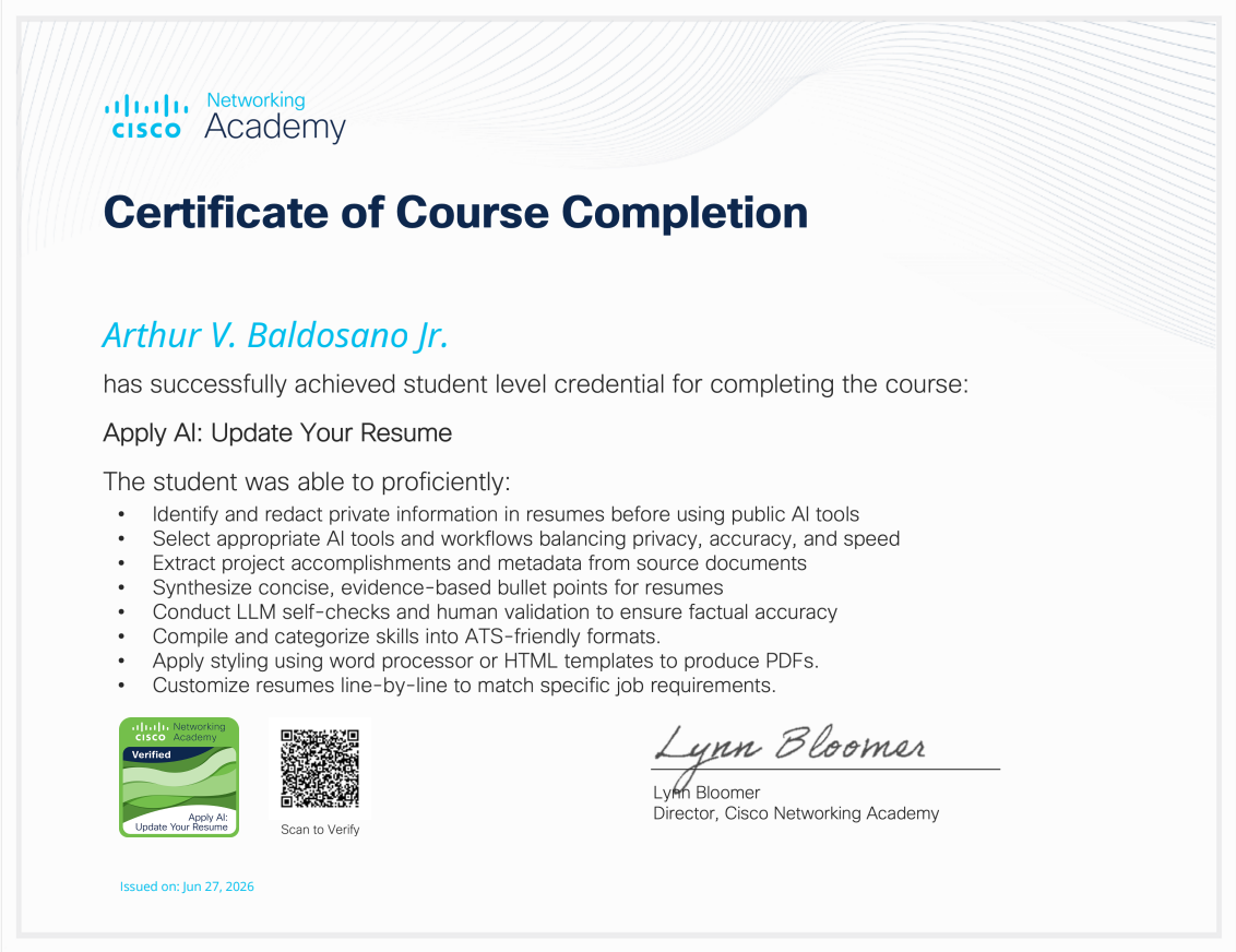 Apply AI: Update Your Resume Certificate