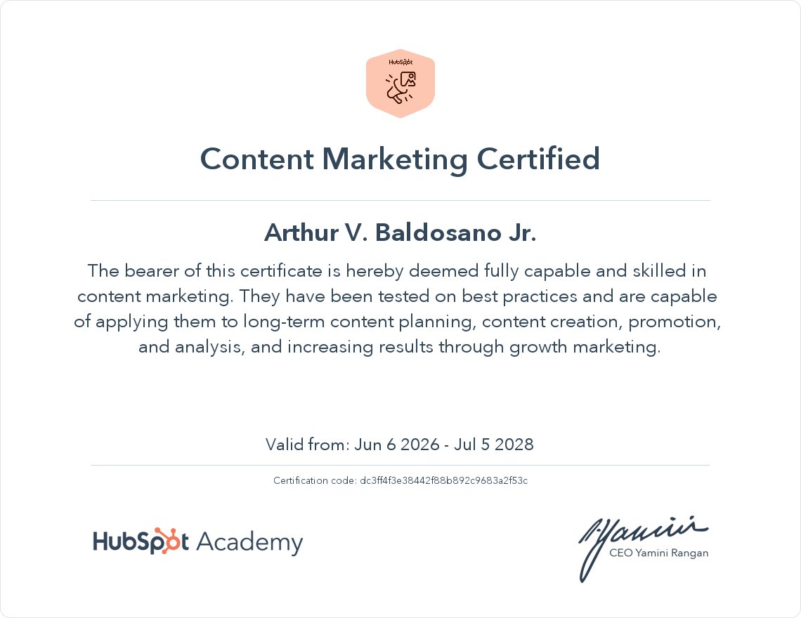 HubSpot Content Marketing Certified