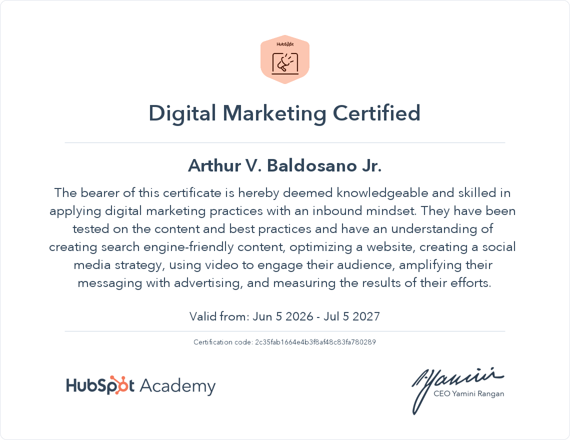 HubSpot Digital Marketing Certified