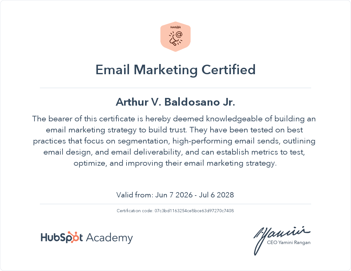 HubSpot Email Marketing Certified