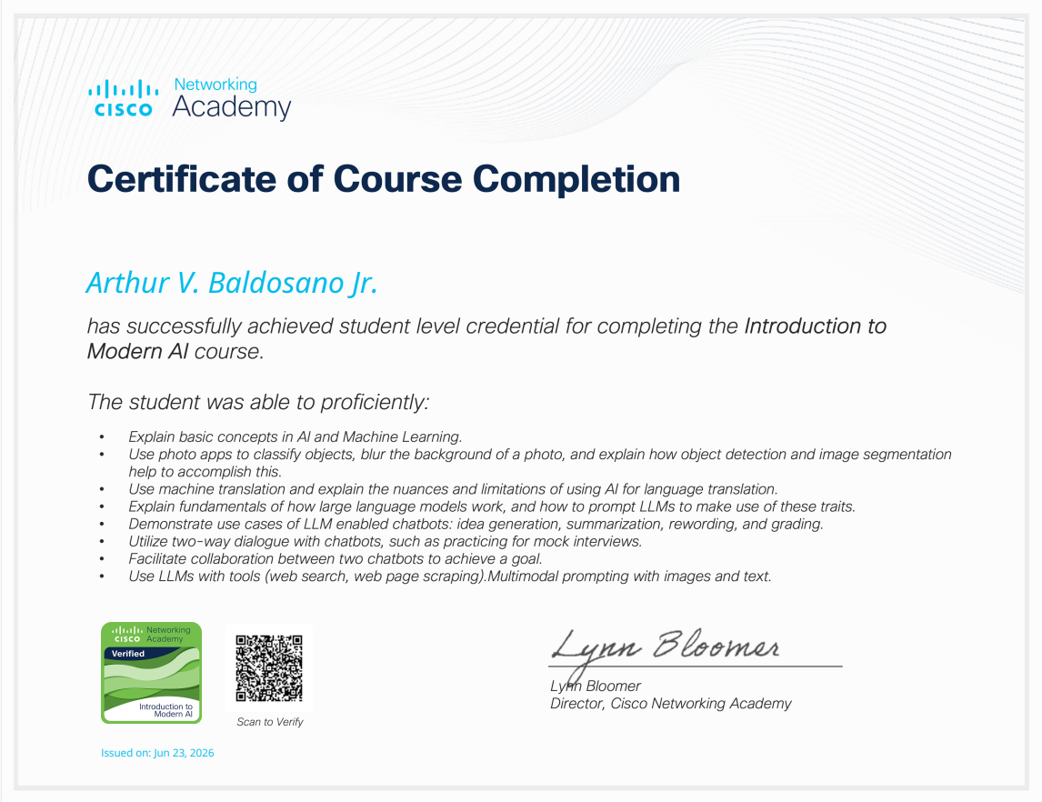 Introduction to Modern AI with Cisco Certificate