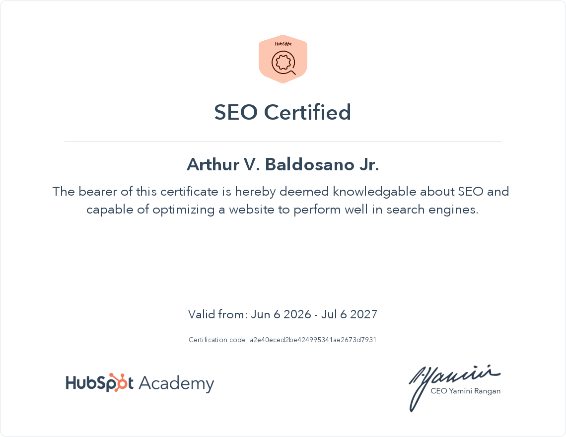 HubSpot SEO Certified