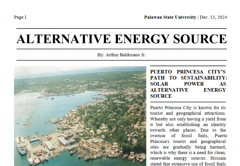 Puerto Princesa City's Path to Sustainability: Solar Power as an Alternative Energy Source